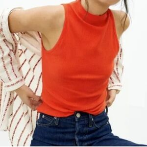 Maeve Anthropologie Orange Ribbed Mock Neck Tank Top Size L NWOT!